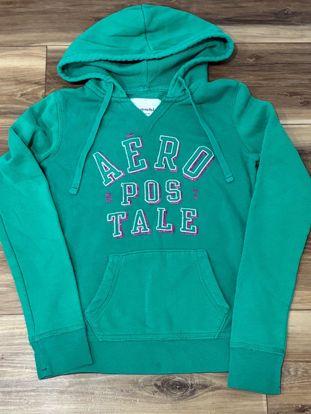 Aeropostale Teal Green Embroidered Pullover Hoodie Sweatshirt Girls Small
